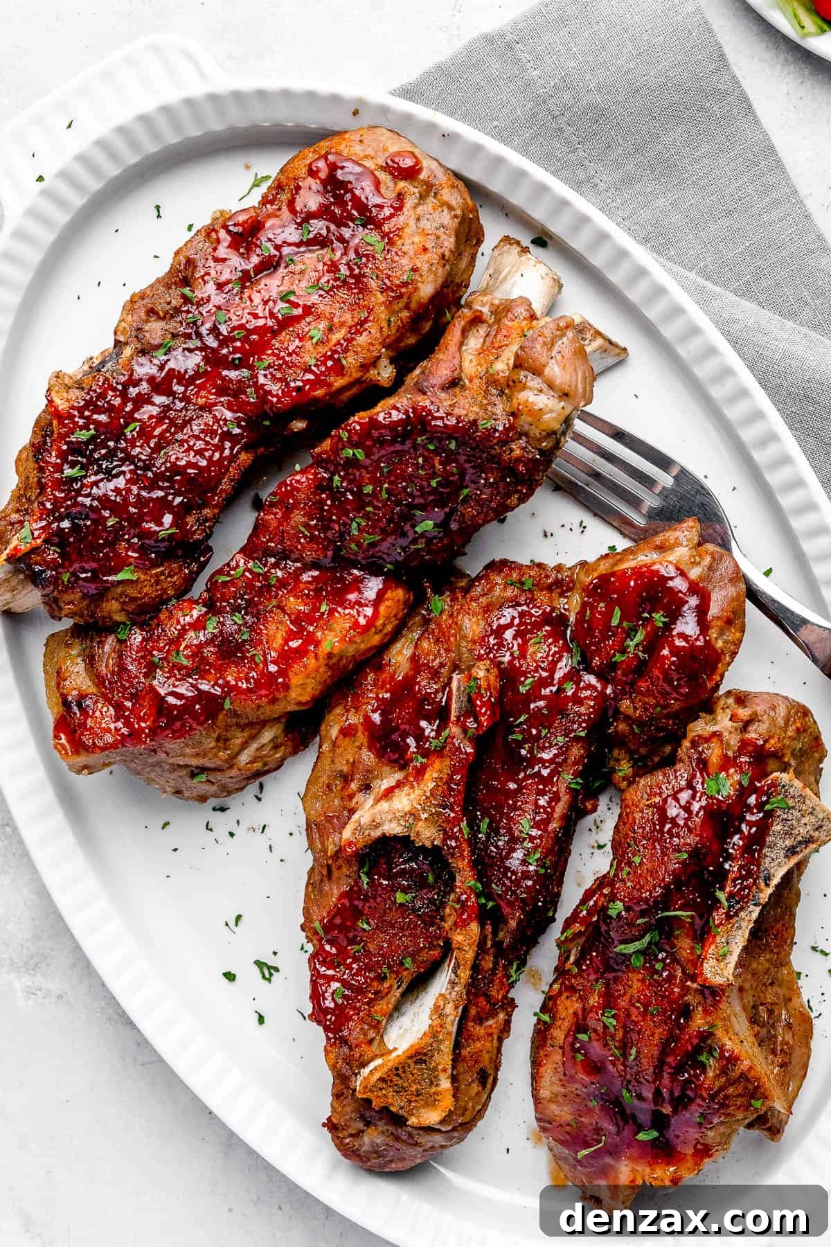 Four Instant Pot Ribs Garnished with Chopped Parsley on a White Plate, ready to be enjoyed with side dishes.
