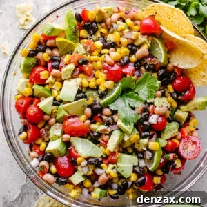 The Best Cowboy Caviar recipe displayed in a structured format, featuring an image of the dish, preparation details, ingredients list, and step-by-step instructions.