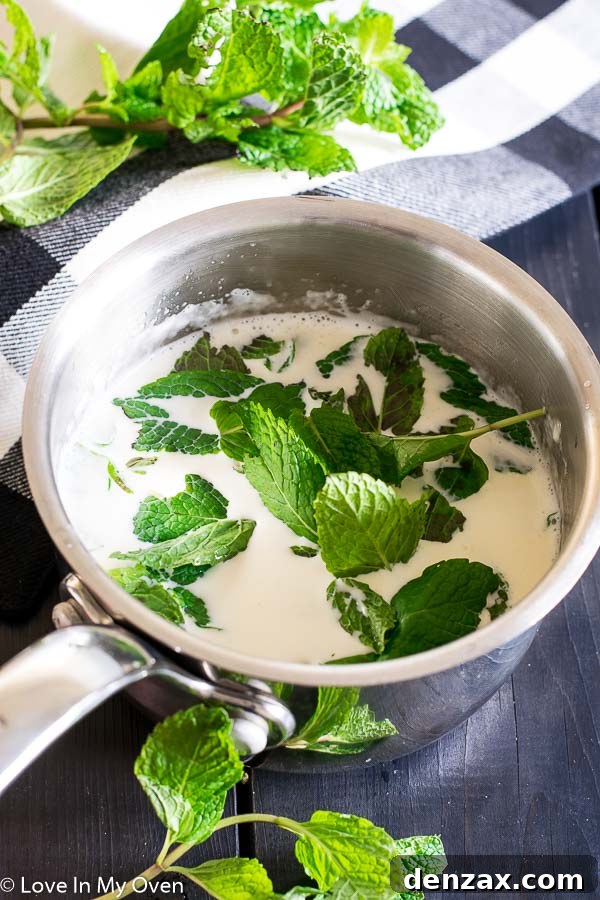 Steeping Fresh Mint in Cream for Ice Cream