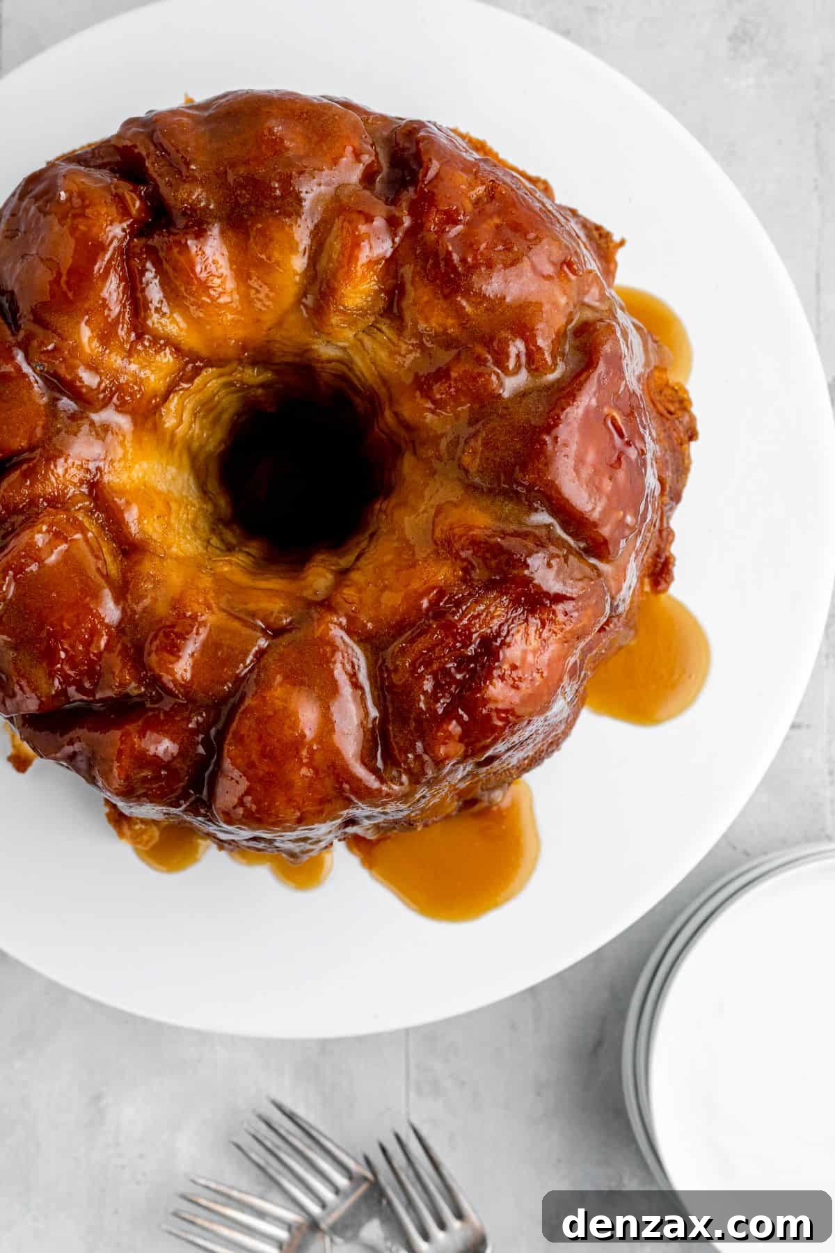 Irresistible Pull-Apart Loaf 3 A top-down view of the ring-shaped, baked monkey bread, highlighting its intricate, pull-apart texture.