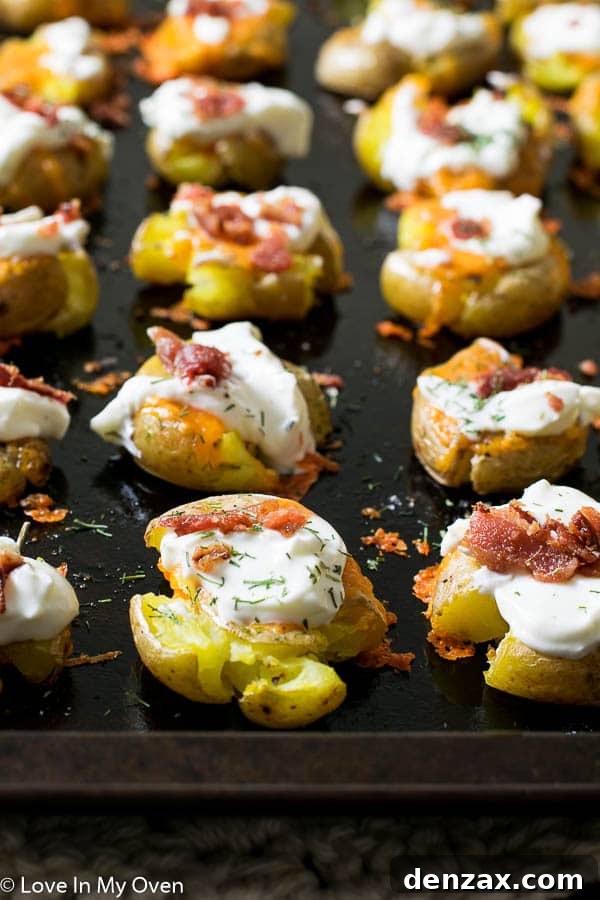 Platter of loaded smashed potatoes