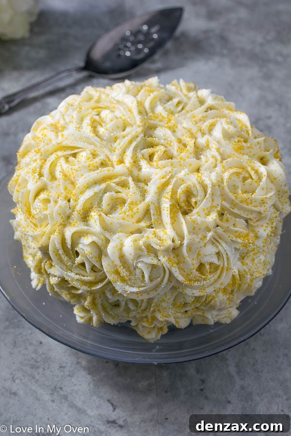 Close-up of a beautifully decorated mini chocolate cake with cream cheese rosettes