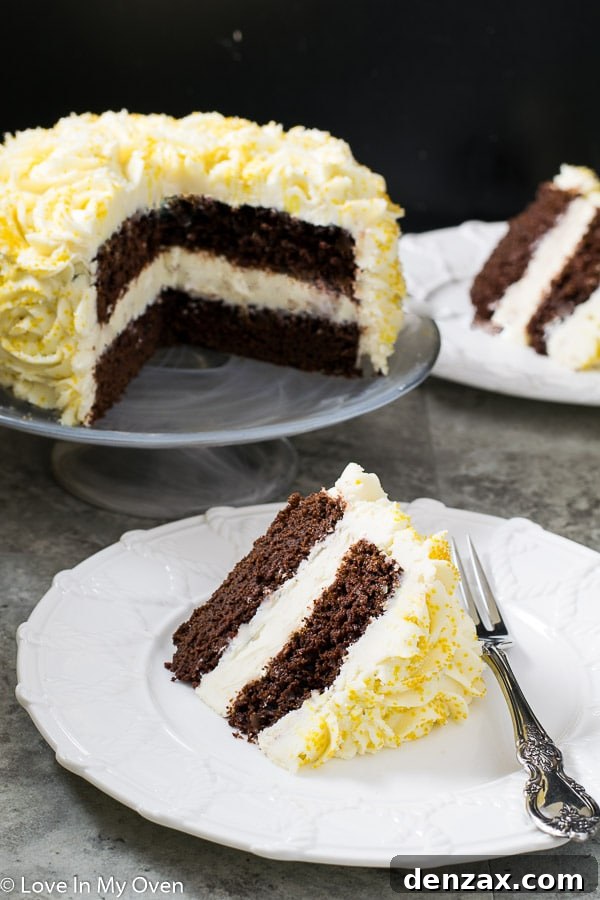Elegant small chocolate cake with cream cheese frosting, ready for serving