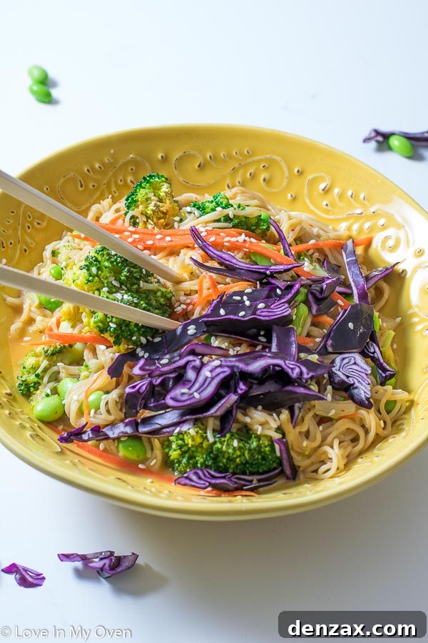 Delicious Spicy Coconut Curry Noodle Bowl with fresh ingredients