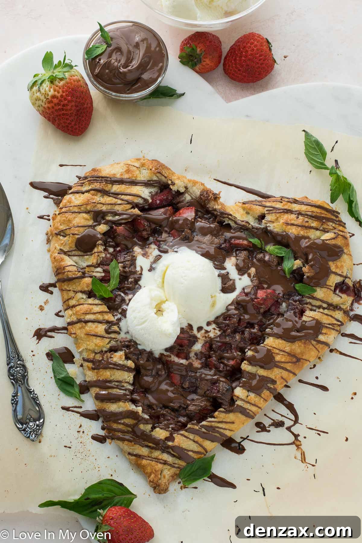 strawberry nutella galette on a white plate