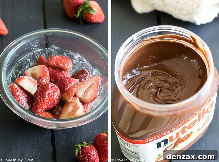 nutella and strawberry galette closeup