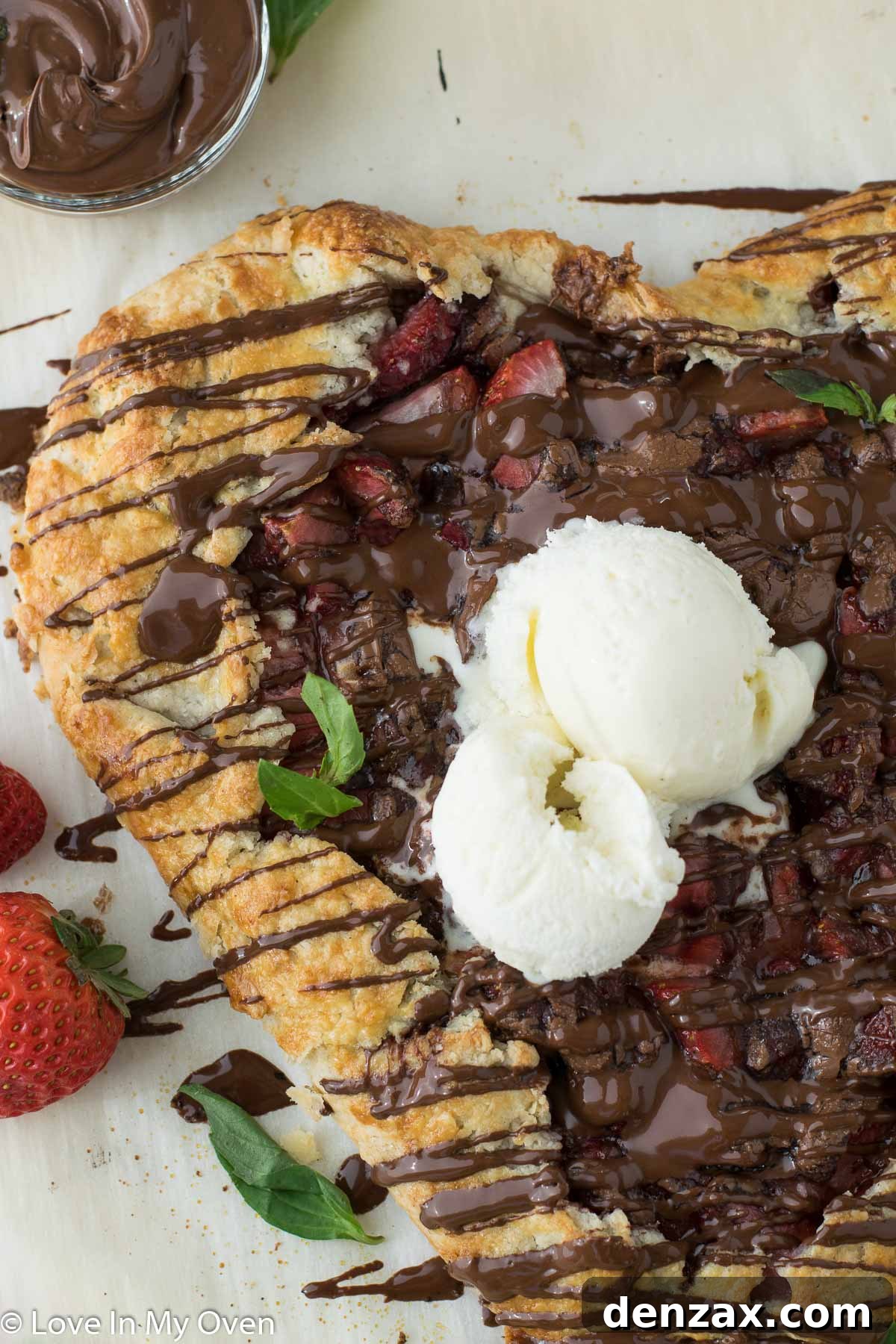 slice of strawberry nutella galette with ice cream