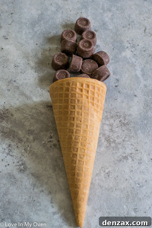 Rolo candy pieces mixed into creamy no-churn ice cream base