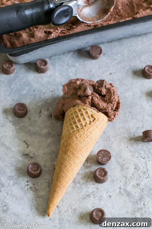 Rolo No Churn Ice Cream in a clear container, ready for the freezer