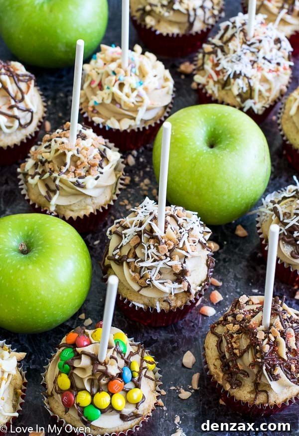 Close-up of fluffy caramel apple cupcakes