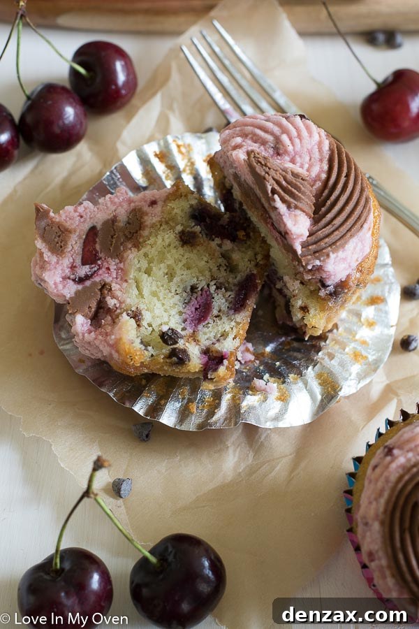 Close-up of a Chocolate Cherry Chip Cupcake
