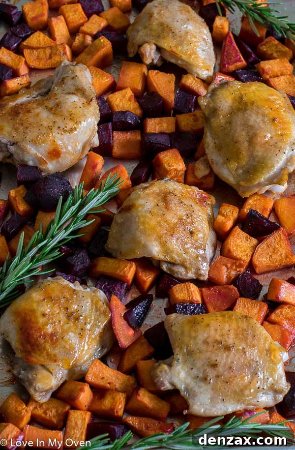 Crispy Sheet Pan Chicken with Roasted Sweet Potatoes and Beets
