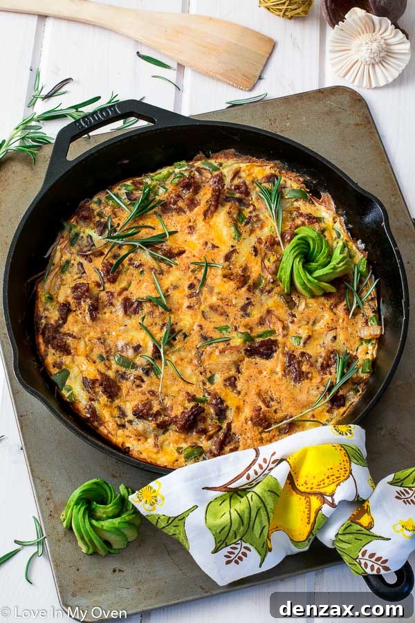 Keto Chorizo Frittata: A cheesy, low-carb breakfast with spicy chorizo and vibrant vegetables.