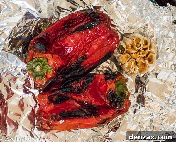 Close-up of freshly made roasted red pepper hummus in a bowl