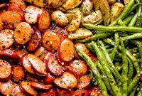 Smoked Sausage with Roasted Potatoes and Garlic Green Beans