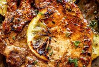 Lemon Garlic Baked Pork Chops with Roasted Squash & Potatoes