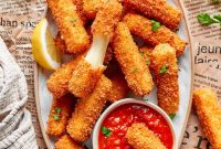 Crispy Baked Mozzarella Sticks with Marinara Dipping Sauce