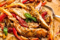 Creamy Pesto Chicken Bake with Mozzarella and Cherry Tomatoes