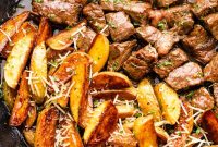Garlic Steak Bites with Crispy Potatoes and Herb Butter