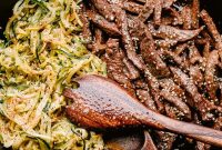 Soy Sauce–Glazed Flank Steak with Garlicky Zucchini Noodles