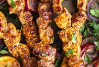 Grilled Chicken Shawarma Skewers Recipe with Garlic Yogurt Sauce