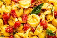 Cheese Tortellini with Oven-Roasted Cherry Tomatoes and Basil
