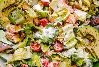 Crispy Salmon BLT Salad with Creamy Lemon-Dill Dressing