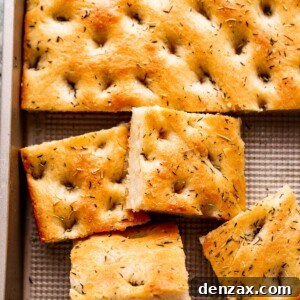 Overhead shot of freshly baked focaccia.