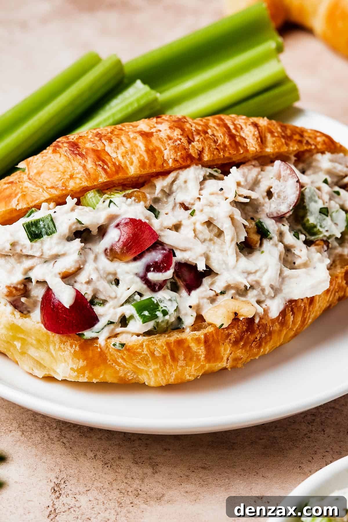Chicken salad in a split croissant.