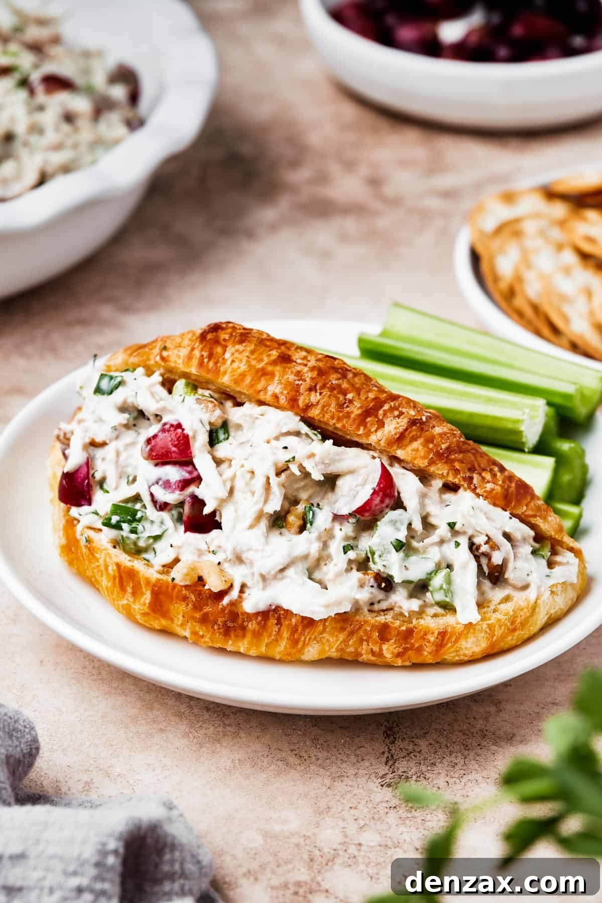 Chicken salad in a split croissant.