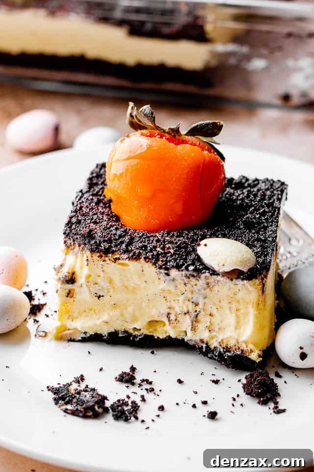 slice of no bake oreo dirt cake