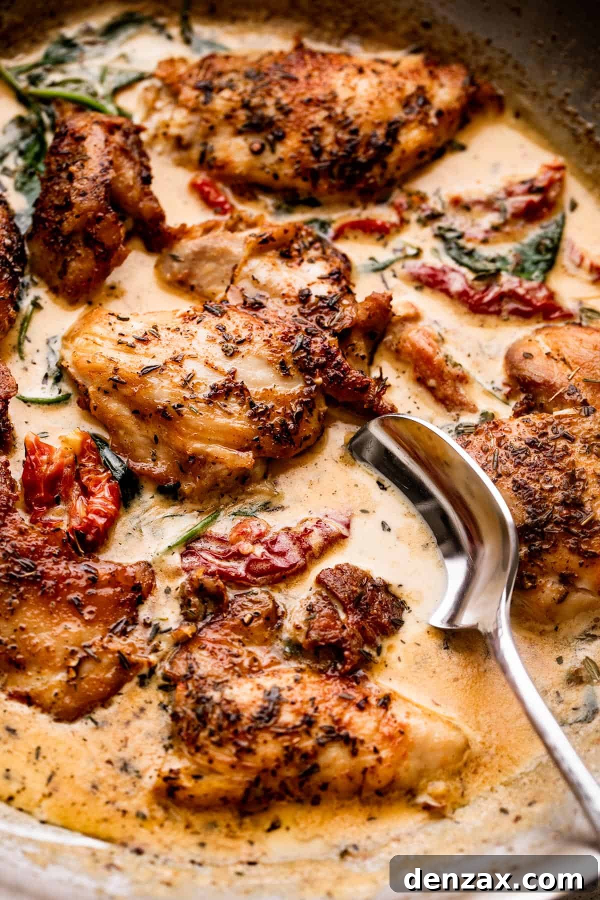 boneless chicken thighs in a creamy sun dried tomato sauce.
