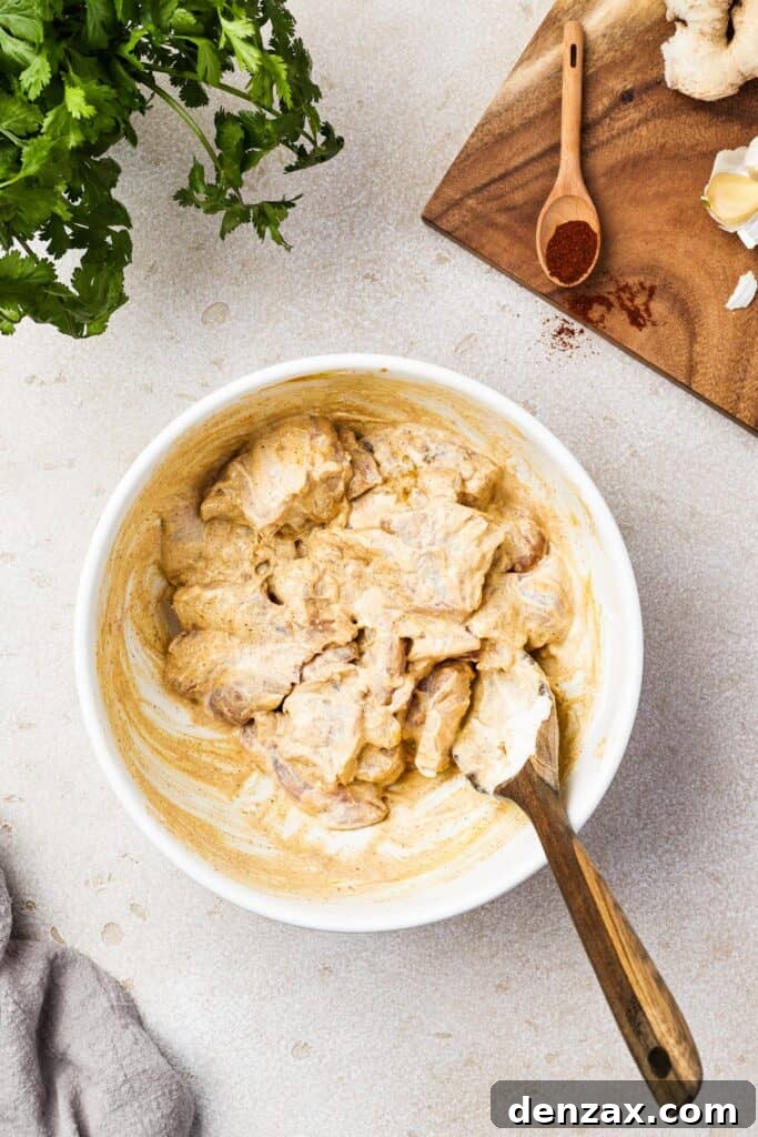 Chicken in a creamy marinade.