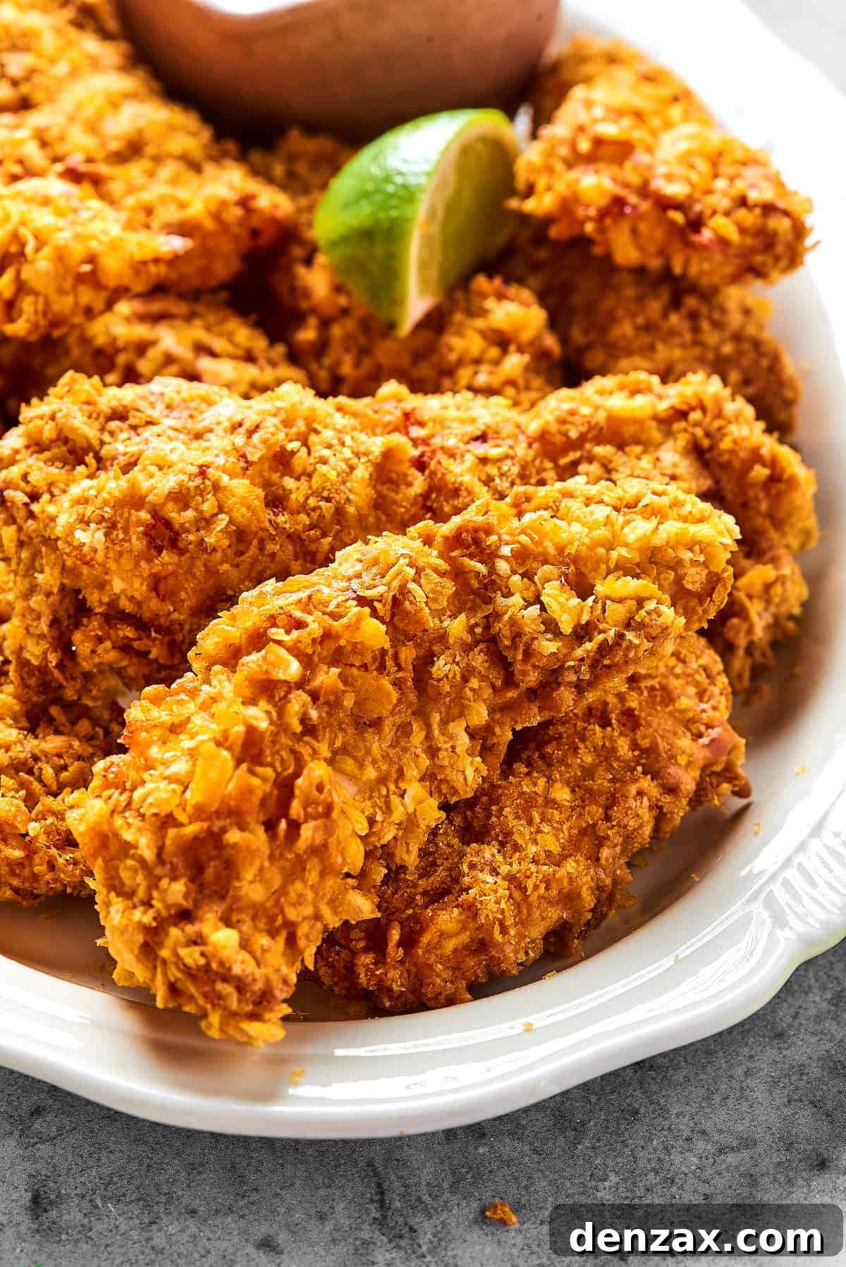 Close-up shot of air fryer chicken tempura, to show texture.