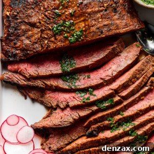 Thinly sliced grilled carne asada on a serving platter.