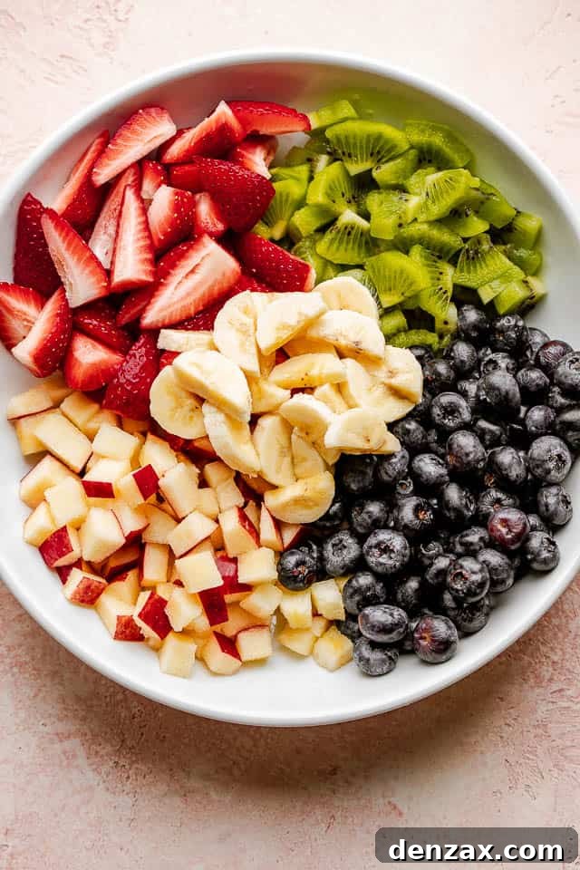 The fruit ingredients chopped and ready to be mixed.