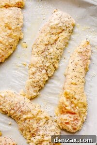 Batter coated raw chicken tenders.