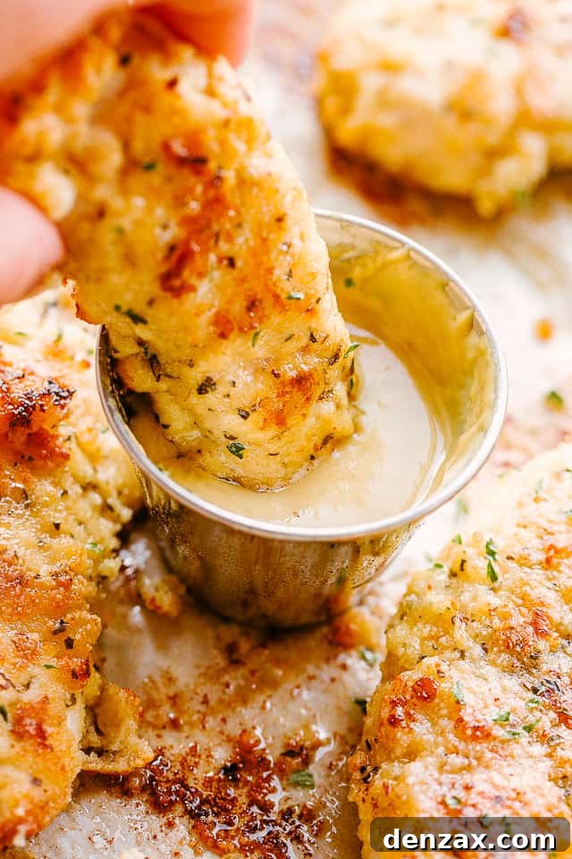 Dipping chicken tenders in honey mustard.