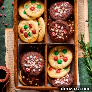Chocolate and vanilla Christmas cake mix cookies in a decorative box.