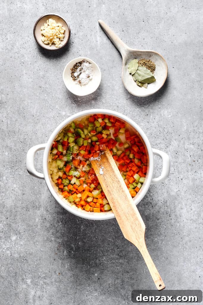 Cooking vegetables in a pot.