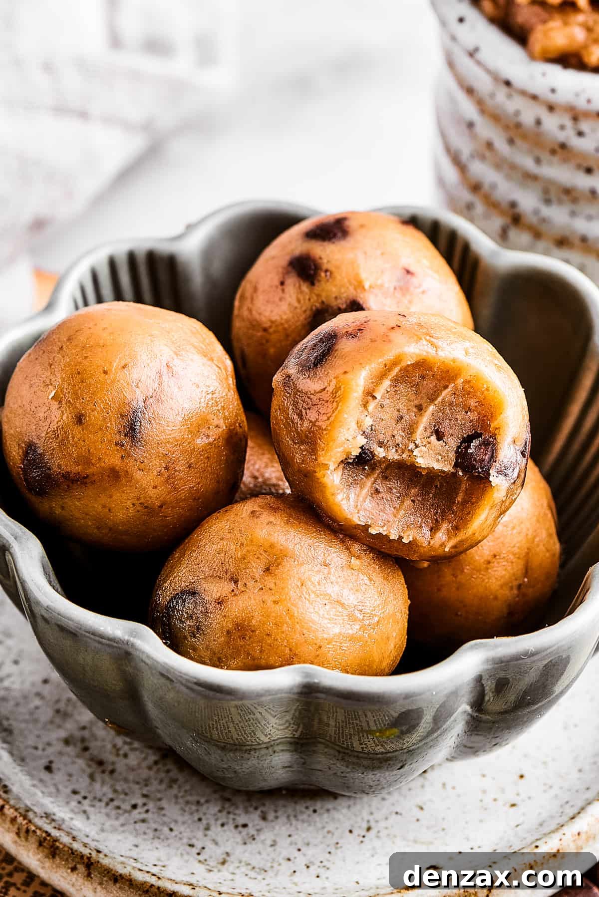 Edible cookie dough balls in a bowl