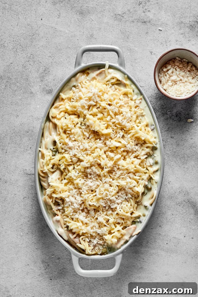 The assembled, unbaked casserole.