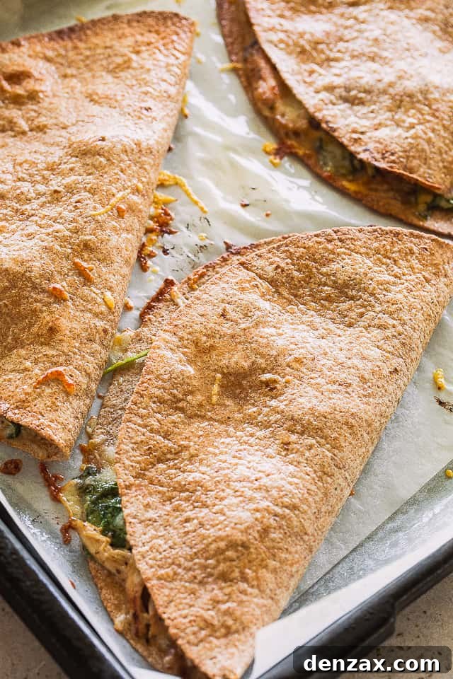 3 baked quesadillas out of the oven.
