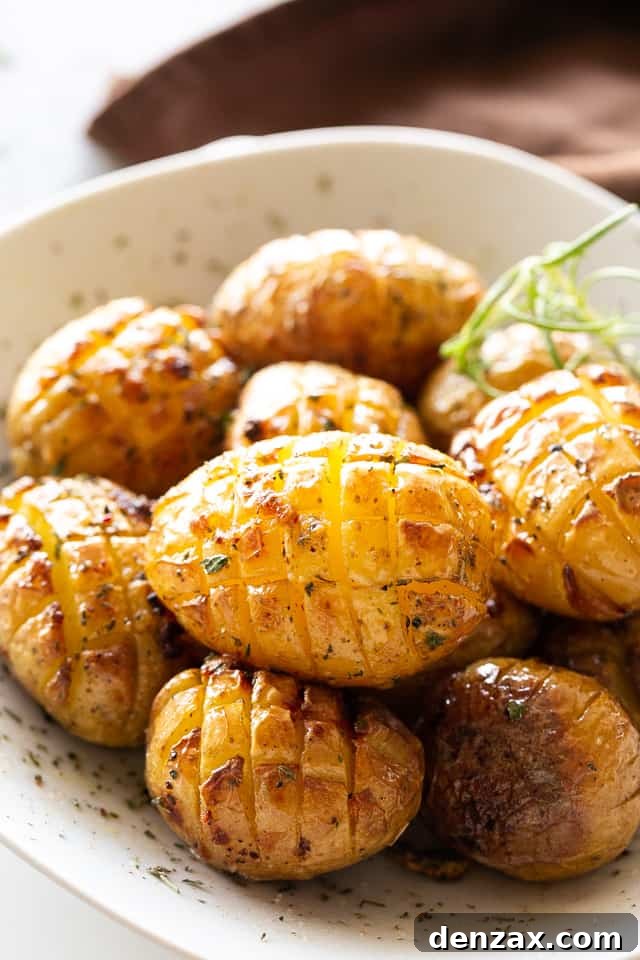 Crispy Hedgehog Roasted Potatoes Recipe for Dinner 3 roasted hedgehog potatoes served in a white bowl