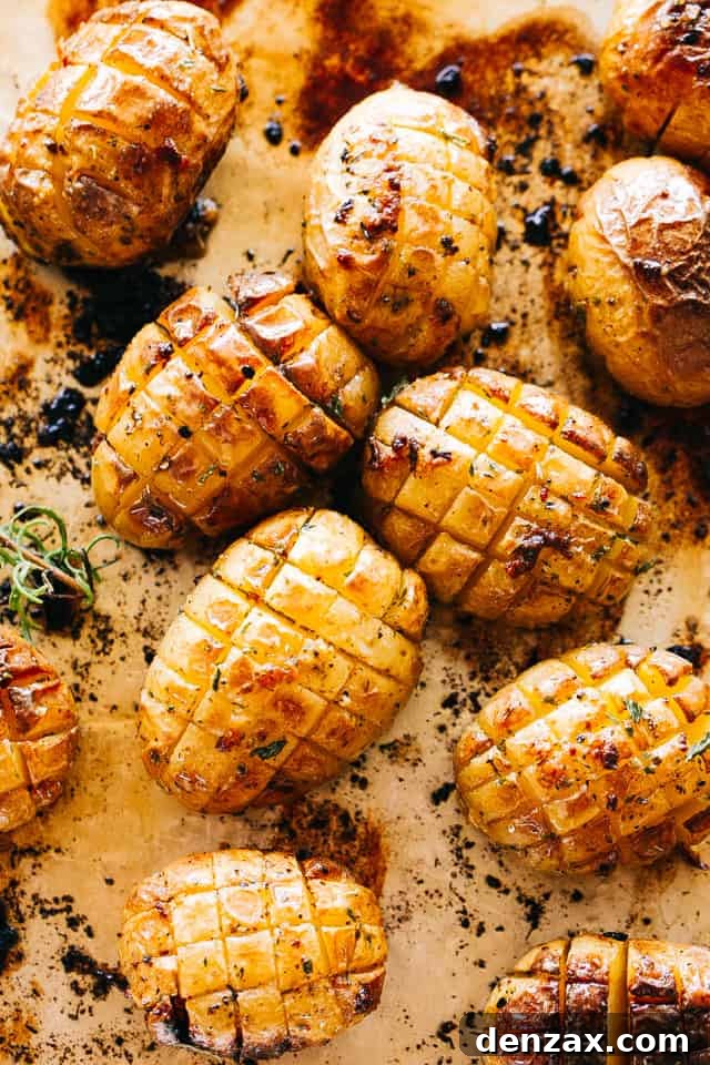 Crispy Hedgehog Roasted Potatoes Recipe for Dinner 4 roasted hedgehog potatoes on a sheet pan