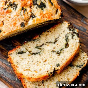 Spinach and Feta Savory No-Yeast Bread Recipe 6 top view of spinach and feta bread slices