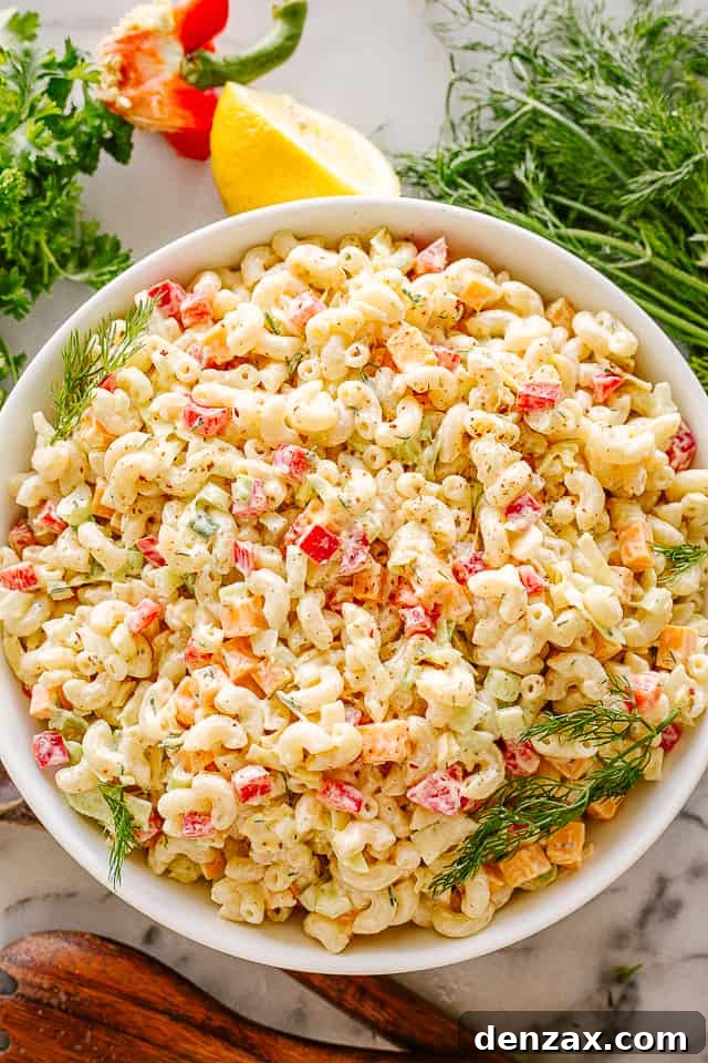 Bowl of creamy macaroni salad