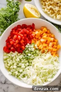 Bowl of macaroni salad ingredients