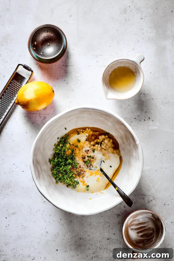 Mixing marinade ingredients in a white bowl.