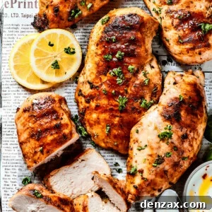 A sheet pan of lemon chicken with fresh herbs and lemon slices.